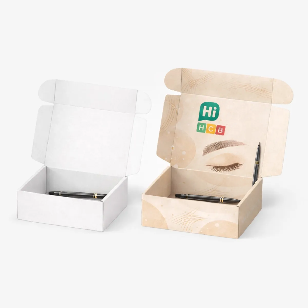 A collection of bespoke eyebrow pencil boxes with elegant patterns and premium gold foil metallic detailing- class=